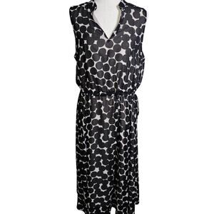 Anne Klein Lined Black and White Polka Dot Sleeveless Midi Dress Large